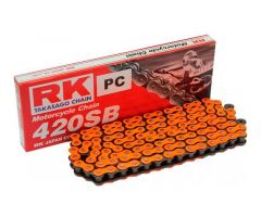 Cadena RK sin retén 420SB/104 abierta con enganche de clip Naranja