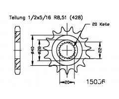 Pignon de sortie de boite Esjot Acier 428/14D Generic TR 125 SM i.e / KSR-Moto TR 125 SM i.e ...